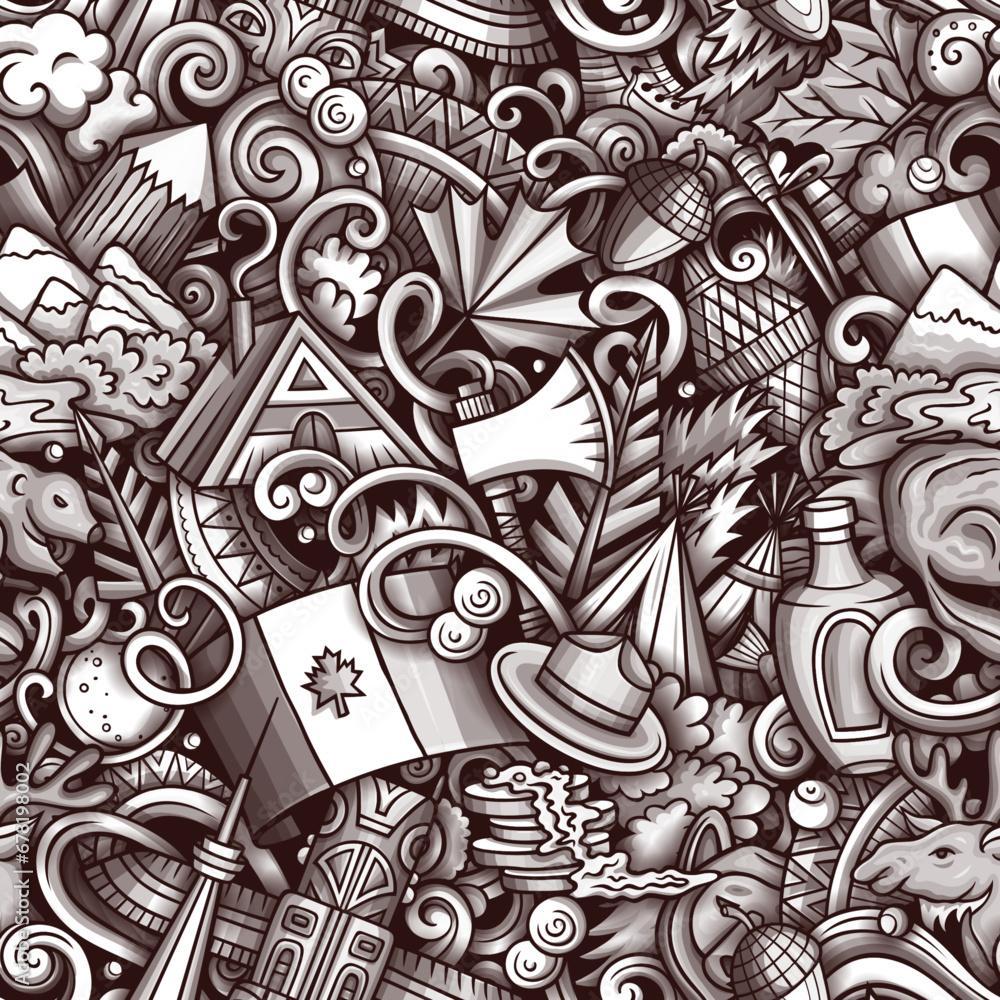 Cartoon doodles Canada seamless pattern