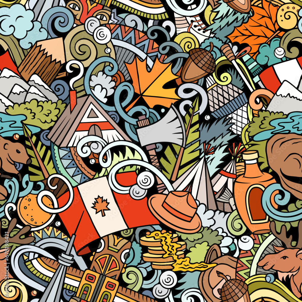Cartoon doodles Canada seamless pattern