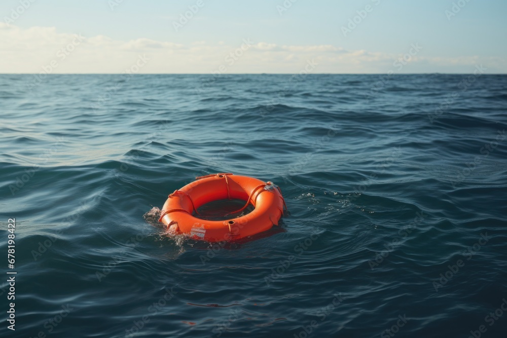 lifebuoy floating at sea , ready to save individuals from drowning. safety concept lifebuoy floating at sea , ready to save individuals from drowning. safety concept