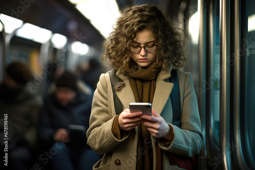a woman using her smartphone during her subway