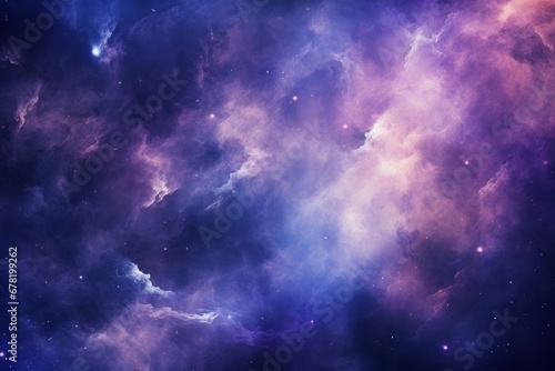 Nebula Galaxy Background With Purple Blue Outer Space. Cosmos Clouds And Beautiful Universe Night Stars