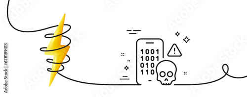 Cyber attack line icon. Continuous one line with curl. Ransomware threat sign. Phone hacking symbol. Cyber attack single outline ribbon. Loop curve with energy. Vector