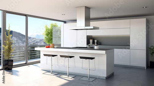 Modern elegant kitchen, Home Interior, Modern, Indoors, Window, modern counter tops. generative ai