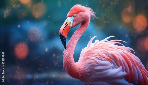 beautiful portrait of a flamingo bird with a blurred background photo