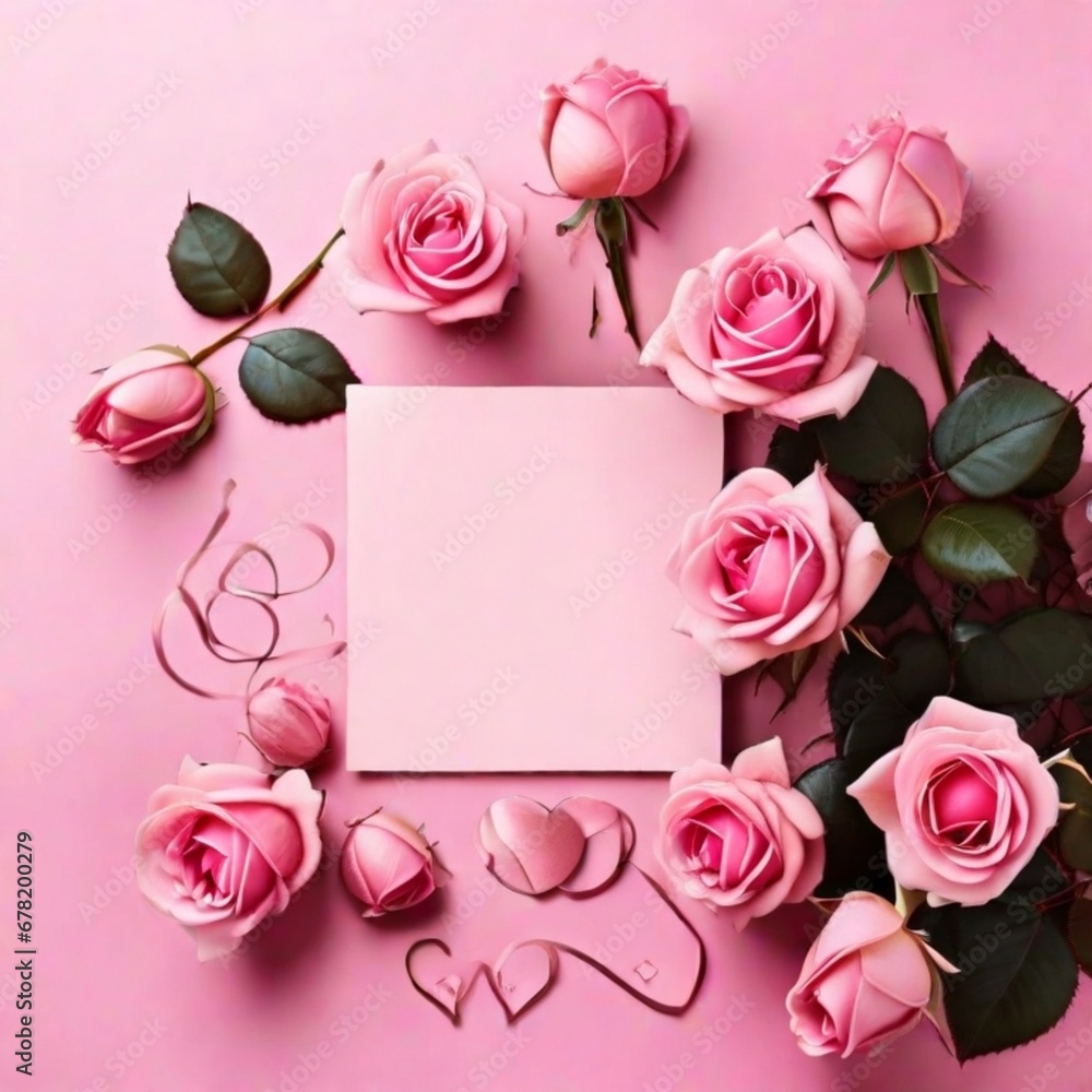 pink roses with card