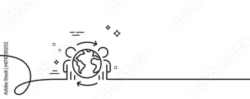 Global business line icon. Continuous one line with curl. International outsourcing sign. Internet marketing symbol. Global business single outline ribbon. Loop curve pattern. Vector