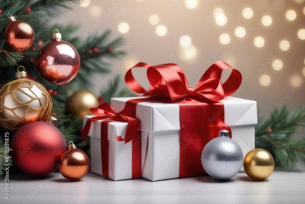 christmas background with gift boxes and balls christmas background with gift boxes and balls
