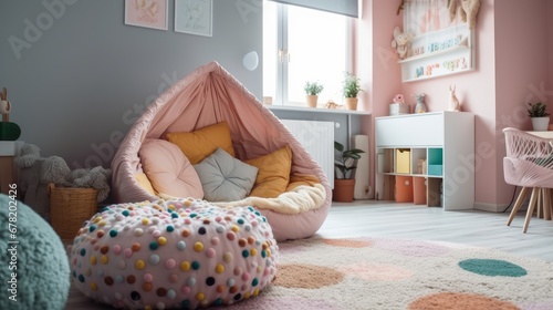 A bean bag chair in the corner cute modern kids interior AI generated illustration