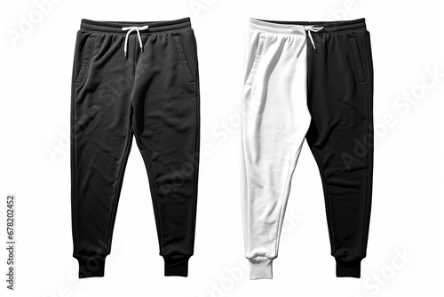 pants isolated on white, Black and white sweat pants or joggers mockup isolated on white background. unisex sport pants.