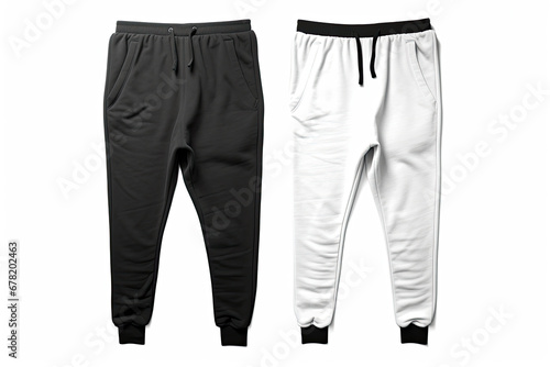 pants isolated on white, Black and white sweat pants or joggers mockup isolated on white background. unisex sport pants. photo