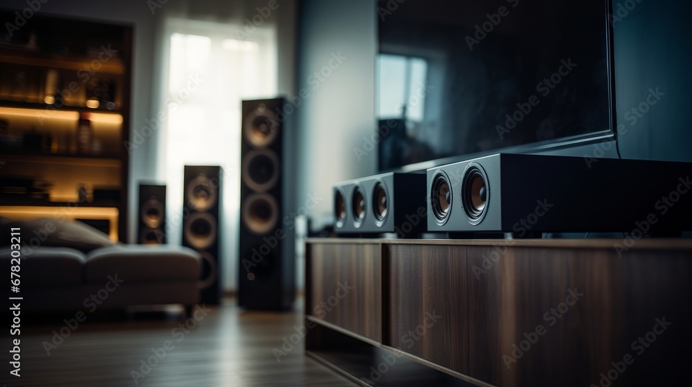 Home theater blurred background unfocused AI generated illustration Home theater blurred background unfocused AI generated illustration