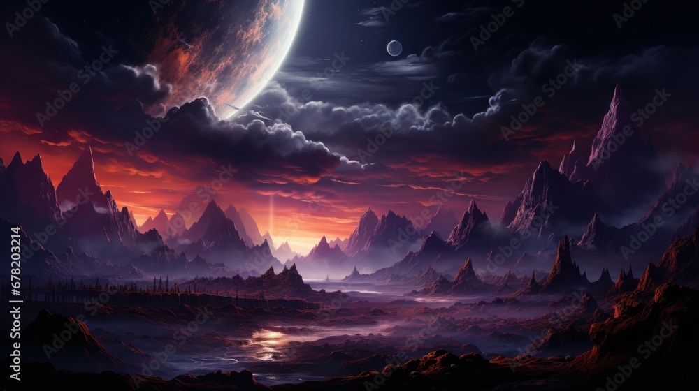Remote celestial body with eerie landscapes and cosmic background. AI generate illustration