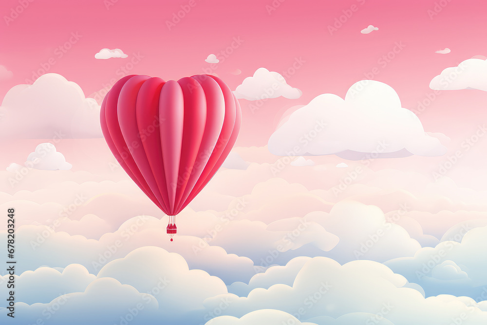 A heart-shaped balloon in the sky. This romantic 3D illustration, in minimalist paper cut style with vibrant colors, adds dreamy vibes to celebrations, expressing love and happiness. A heart-shaped balloon in the sky. This romantic 3D illustration, in minimalist paper cut style with vibrant colors, adds dreamy vibes to celebrations, expressing love and happiness.