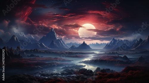 Remote celestial body with eerie landscapes and cosmic background. AI generate illustration