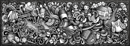 Ukraine doodle cartoon funny banner
