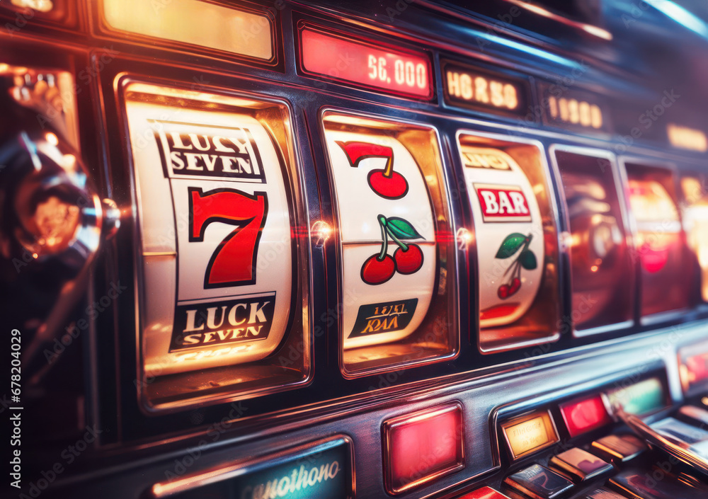 Casino slot machine closeup, spin gamble game, lucky fortune chance Casino slot machine closeup, spin gamble game, lucky fortune chance