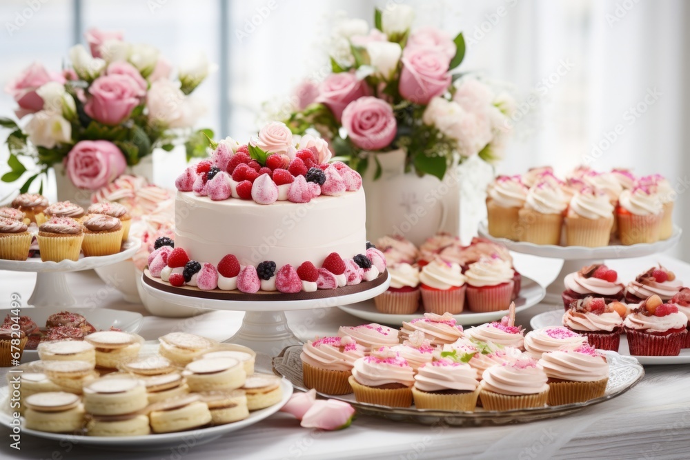 Delightful spread of treats on a beautifully arranged brunch table Delightful spread of treats on a beautifully arranged brunch table