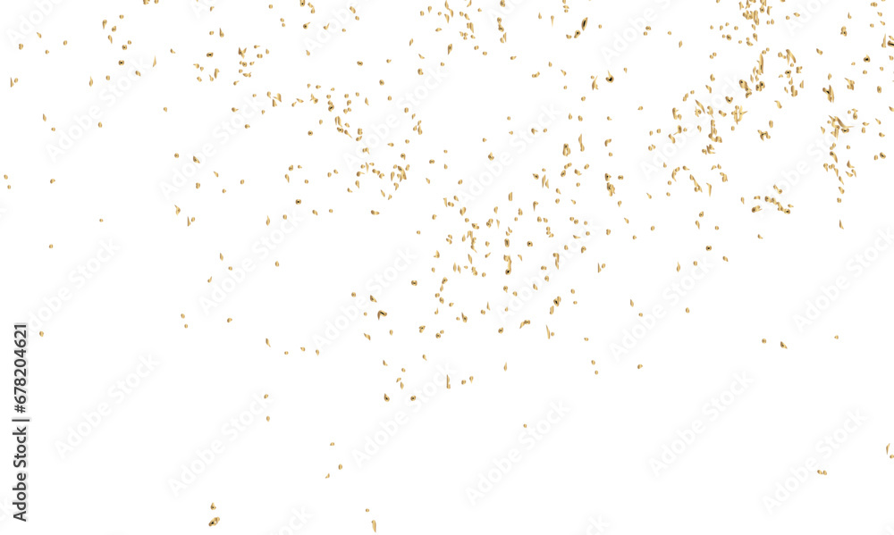 Abstract doted and confetti golden glitter particles splatter on transparent background. Luxury golden glitter confetti that floats down falling bokeh celebration background. - obrazy, fototapety, plakaty 