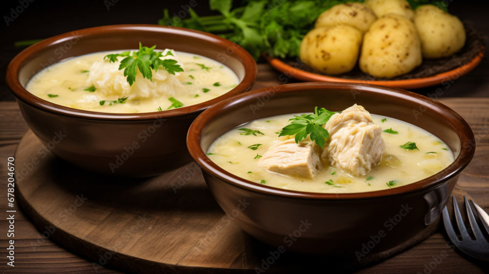 A bowl of chicken and dumpling soup
