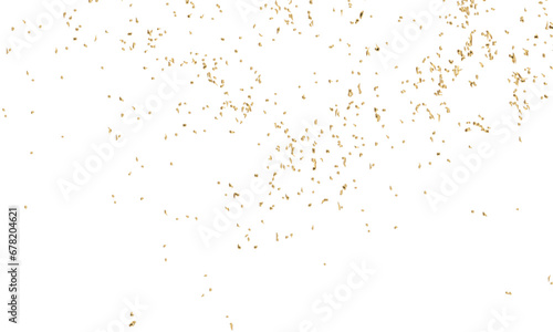 Abstract doted and confetti golden glitter particles splatter on transparent background. Luxury golden glitter confetti that floats down falling bokeh celebration background.