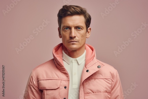 Portrait of a tender man in his 30s dressed in a water-resistant gilet against a pastel or soft colors background. AI Generation © CogniLens