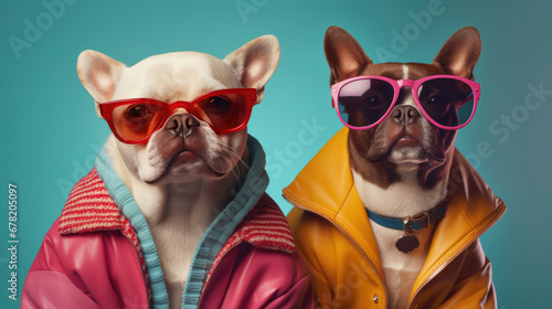 Pet friends in stylish and vibrant clothing   celebrating lifes beauty