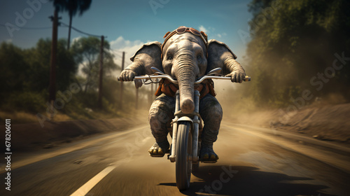 baby Elephant riding a bike or bicycle photo