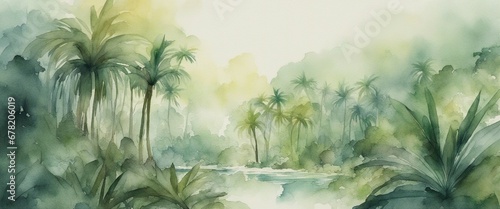 Fototapeta Naklejka Na Ścianę i Meble -  watercolour jungle landscape wallpaper