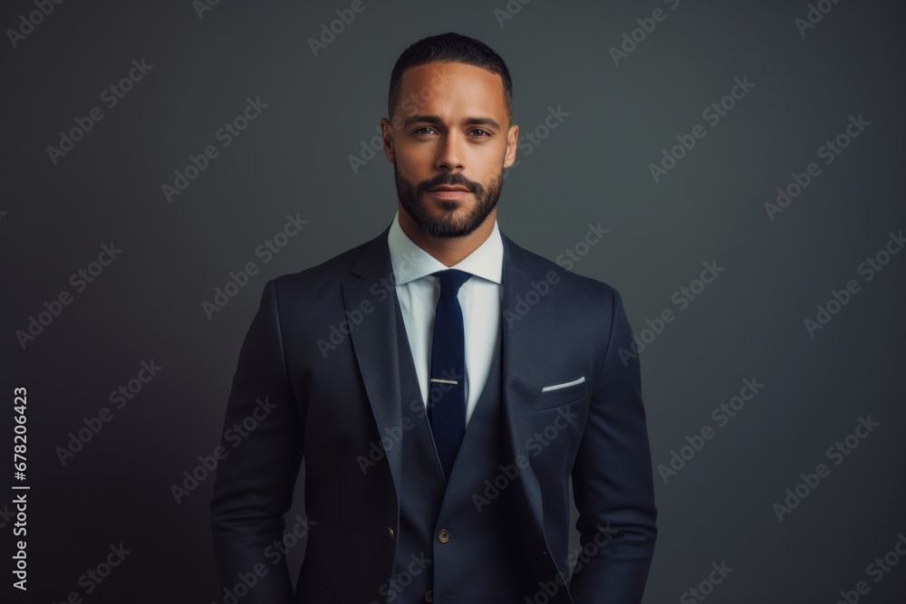 Portrait of a tender man in his 30s dressed in a stylish blazer against a minimalist or empty room background. AI Generation Portrait of a tender man in his 30s dressed in a stylish blazer against a minimalist or empty room background. AI Generation