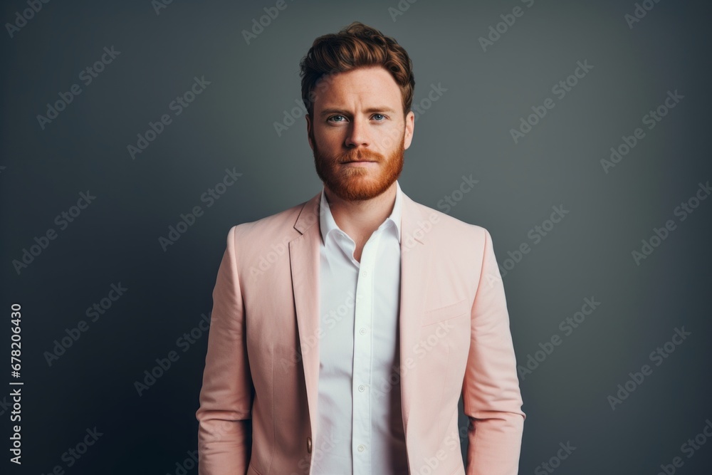 Portrait of a tender man in his 30s dressed in a stylish blazer against a minimalist or empty room background. AI Generation Portrait of a tender man in his 30s dressed in a stylish blazer against a minimalist or empty room background. AI Generation