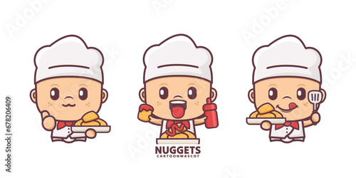 cute chef cartoon mascot with nuggets