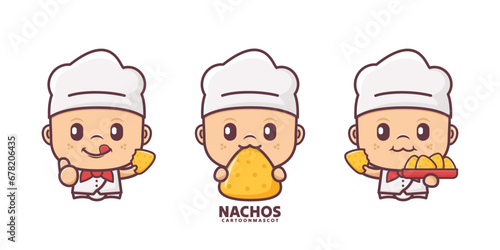 cute chef cartoon mascot with nachos