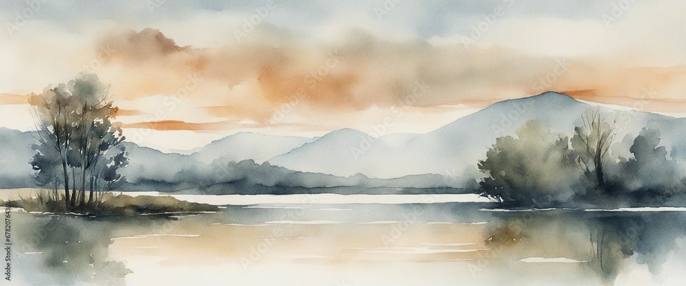 watercolour lake landscape