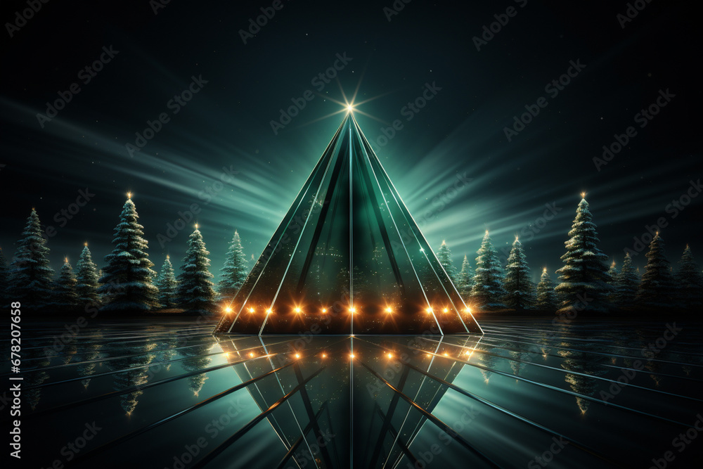 modern Christmas tree Beautiful glossy shiny with neon glow with futuristic design elements