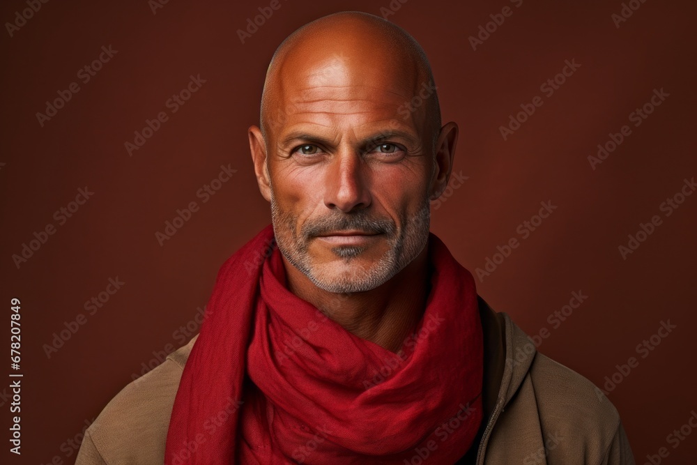Portrait of a blissful man in his 50s wearing a versatile buff against a solid color backdrop. AI Generation Portrait of a blissful man in his 50s wearing a versatile buff against a solid color backdrop. AI Generation