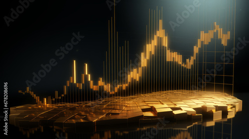 Gold price graph board with the price rising high has a finger pointing .Ai Generated