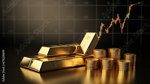 Gold price graph board with the price rising high has a finger pointing .Ai Generated