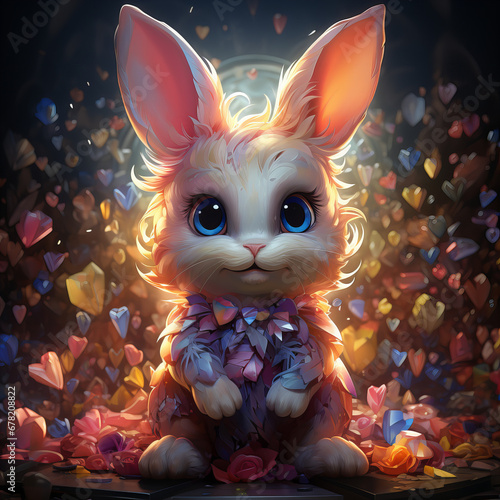 Playful bunny explores a field of lovely crystals 