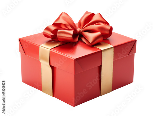 Elegant Gift Box with a Red Ribbon Bow, isolated on a transparent or white background