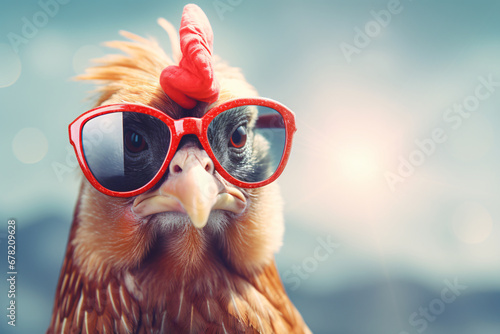 Foto Funny hen wearing sunglasses