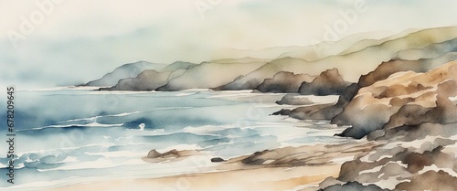 watercolour ocean landscape