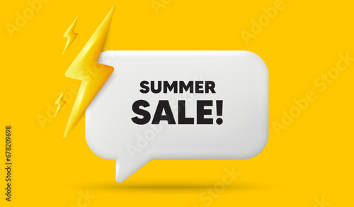 Summer Sale tag. 3d speech bubble banner with power energy. Special offer price sign. Advertising Discounts symbol. Summer sale chat speech message. 3d offer talk box. Vector