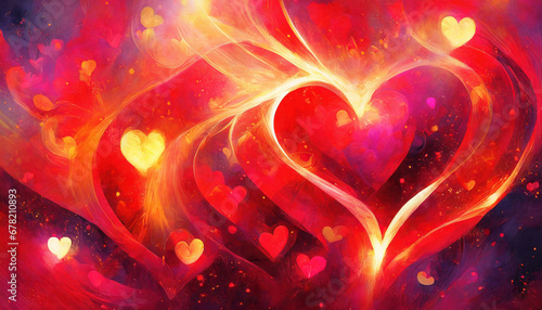 A vibrant abstract background with glowing hearts