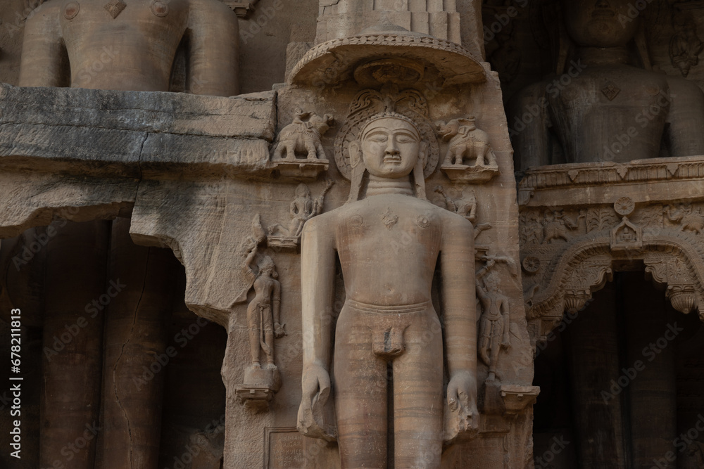 Siddhachal Caves are Jain cave monuments and statues carved into the rock face inside the Urvashi valley of the Gwalior Fort in northern Madhya Pradesh, India. Siddhachal Caves are Jain cave monuments and statues carved into the rock face inside the Urvashi valley of the Gwalior Fort in northern Madhya Pradesh, India.