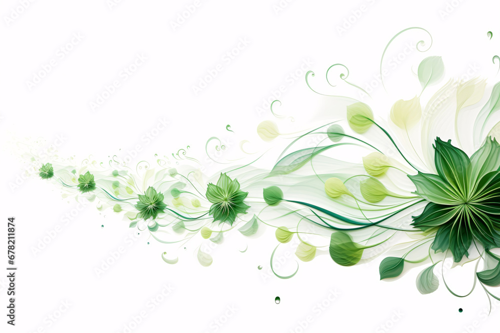 Green Flower Branches and Leaves on White Background Green Flower Branches and Leaves on White Background