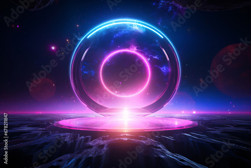 Abstract Neon Light Circle: Digital Glitch Background