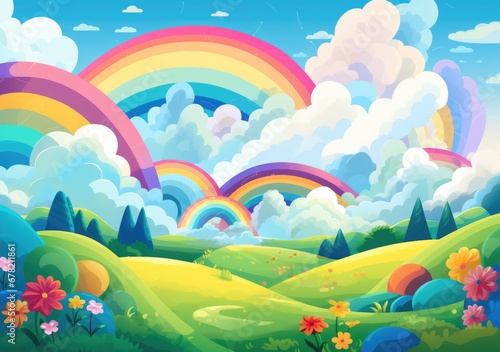 Magical World with This Adorable in a Beautiful Nature Background  rainbows and cute cat