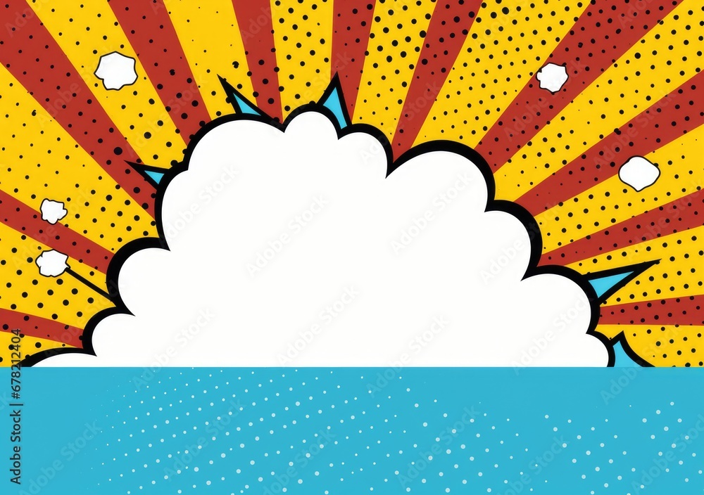 Fototapeta premium Pop art halftone background. Comic starburst pattern. Blue banner with star speech bubble