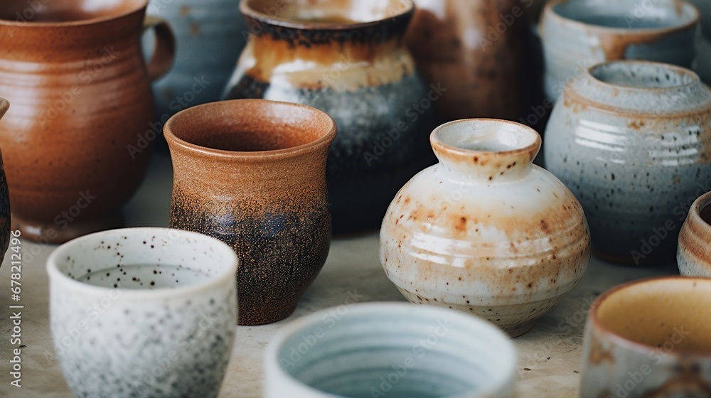 Generative AI, crafted pottery, still life of hand made pottery and ceramic bowls, hobby and leisure concept
Generative AI, crafted pottery, still life of hand made pottery and ceramic bowls, hobby and leisure concept