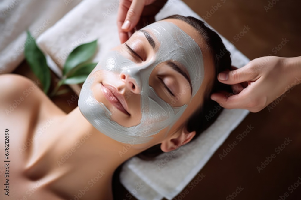 Woman treatment beauty healthy wellness facial salon caucasian cosmetic face young female mask spa